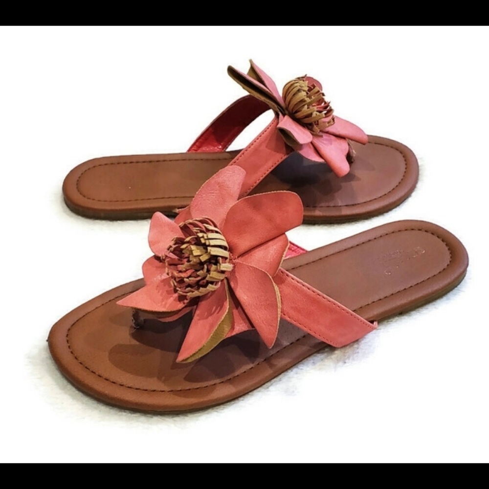 Capelli New York Pink Floral PU Leather Sandals, Size 7-7.5